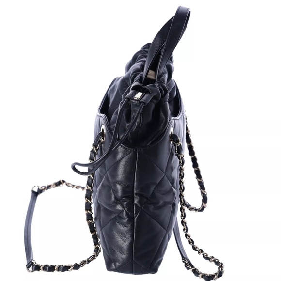 Chanel Lambskin Quilted Small Drawstring Shopping Bag Black - Picture 6 of 14
